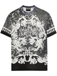 VERSACE JEANS COUTURE T-SHIRT NERO CON STAMPA FANTASIA