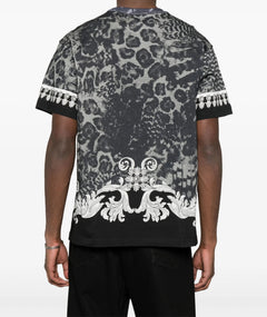 VERSACE JEANS COUTURE T-SHIRT NERO CON STAMPA FANTASIA