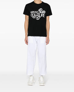 VERSACE JEANS COUTURE T-SHIRT NERO CON STAMPA LOGATA