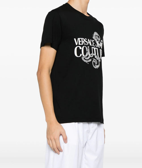 VERSACE JEANS COUTURE T-SHIRT NERO CON STAMPA LOGATA