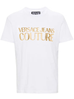 VERSACE JEANS COUTURE T-SHIRT BIANCO CON STAMPA DORATA