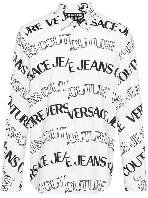 VERSACE JEANS COUTURE CAMICIA CON LOGO ALL OVER BIANCO