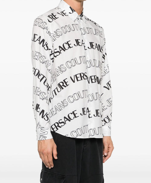 VERSACE JEANS COUTURE CAMICIA CON LOGO ALL OVER BIANCO