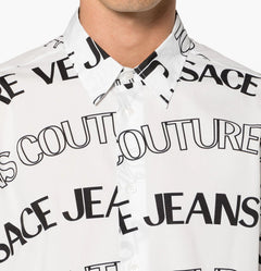 VERSACE JEANS COUTURE CAMICIA CON LOGO ALL OVER BIANCO