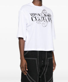VERSACE JEANS COUTURE T-SHIRT CON LOGO STAMPATO BIANCO