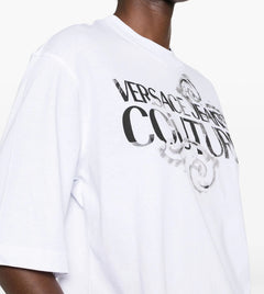 VERSACE JEANS COUTURE T-SHIRT CON LOGO STAMPATO BIANCO