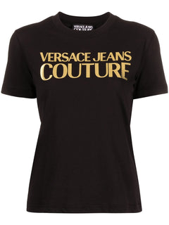 VERSACE JEANS COUTURE T-SHIRT NERO CON STAMPA DORATA