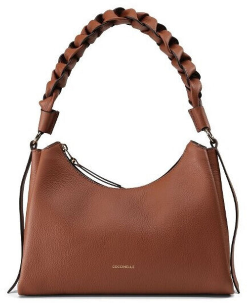 Coccinelle Borsa Cognac Minilogo Oro Manico intrecciato PE26