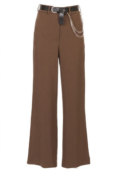HAVE ONE Donna Pantalone Con cintura E Catena Applicata Moro-PE26