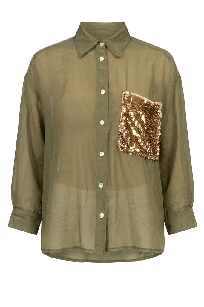 TENSIONE IN camicia miltare con tasca paillette S26CG26MIL -PE26