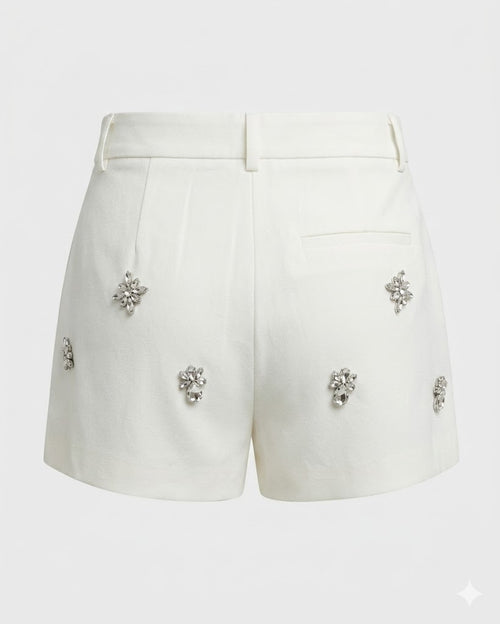 VICOLO pantaloncino bianco RAB0775 donna con applicazione gioielli-PE26