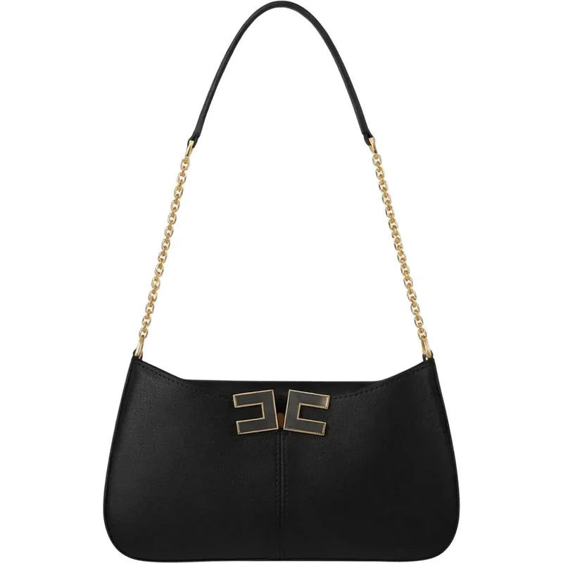 Elisabetta Franchi Borsa piccola ecopelle nero con catenina e logo in metallo oro/nero PE26