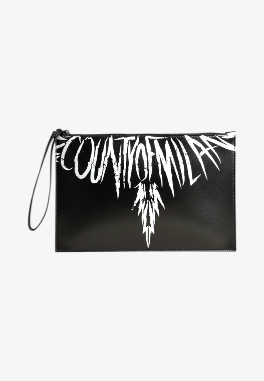 COUNTY OF MILAN pochette nera uomo logo stampato PE26
