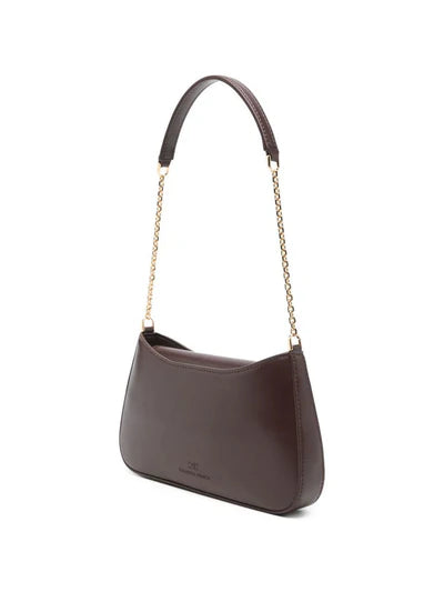 Elisabetta Franchi Borsa piccola ecopelle cacao con catenina e logo in metallo oro/bianco PE26