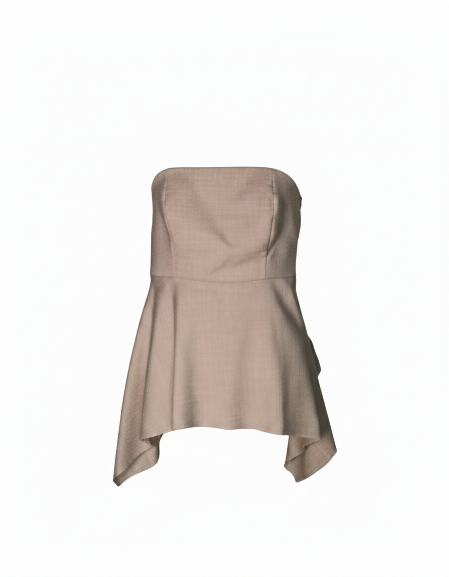 Vicolo – Top Donna Sabbia con Cut-Out e Peplum Asimmetrico | PE26