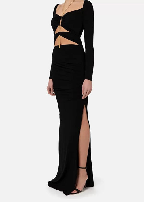 ABITO LUNGO NERO RED CARPET CON APERTURA ELISABETTA FRANCHI