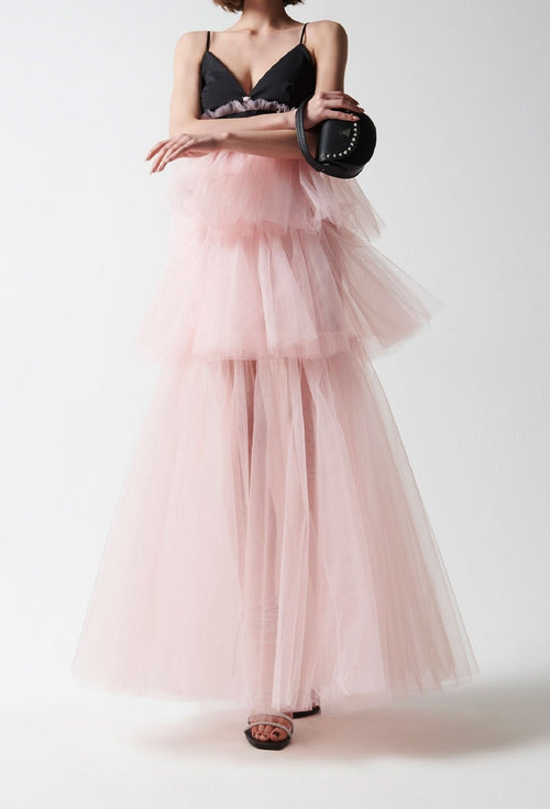 ABITO BABY ROSE IN TULLE CON BALZE ANIYE BY