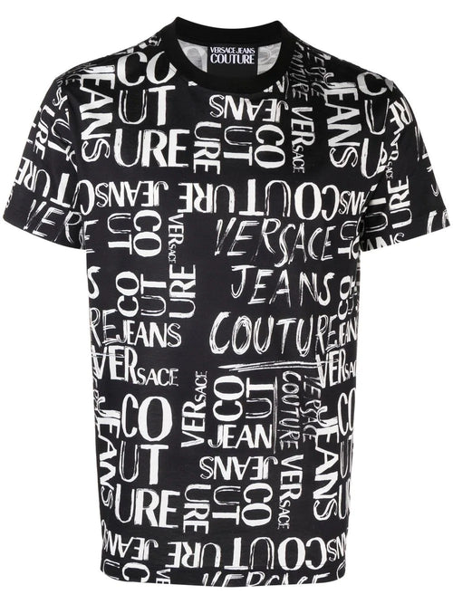 T-SHIRT NERO CON LOGO ALL OVER VERSACE JEANS COUTURE