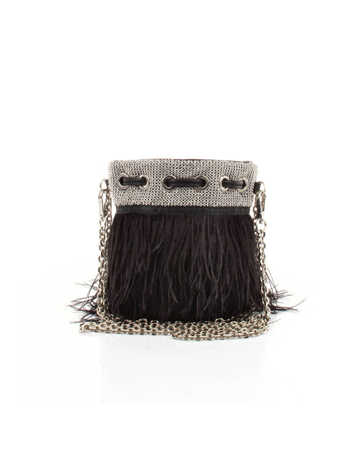 BORSA NERO A MANO CON PIUME LA CARRIE BAG