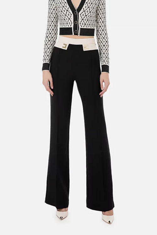 PANTALONE NERO/BURRO A PALAZZO ADERENTE ELISABETTA FRANCHI