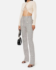 PANTALONE BURRO/NERO IN DOPPIUO CREPE CON STAMPA LOSAGNA ELISABETTA FRANCHI