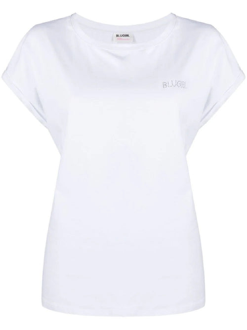 T-SHIRT BIANCO CON LOGO IN STRASS BLUGIRL