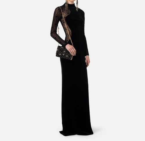 ABITO NEROIN VELLUTO CON TRASPARENZE ELISABETTA FRANCHI