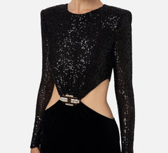ABITO NERO IN VELLUTO CON PAILLETTES ELISABETTA FRANCHI