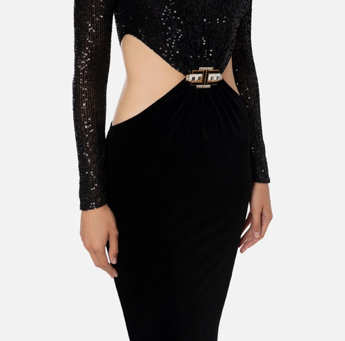 ABITO NERO IN VELLUTO CON PAILLETTES ELISABETTA FRANCHI