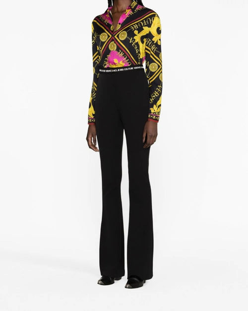 PANTALONE NERO A ZAMPA CON FASCIA LOGATA VERSACE JEANS COUTURE