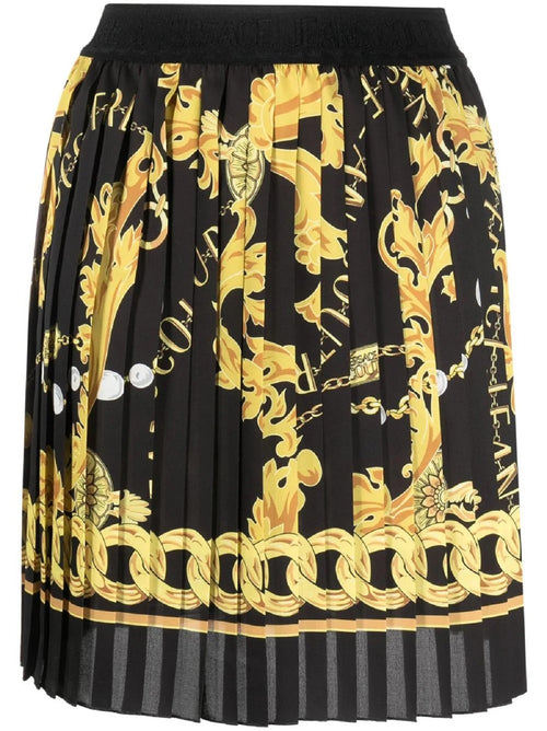 GONNA NERO CON STAMPA BAROCCA SPLISSETTATA VERSACE JEANS COUTURE