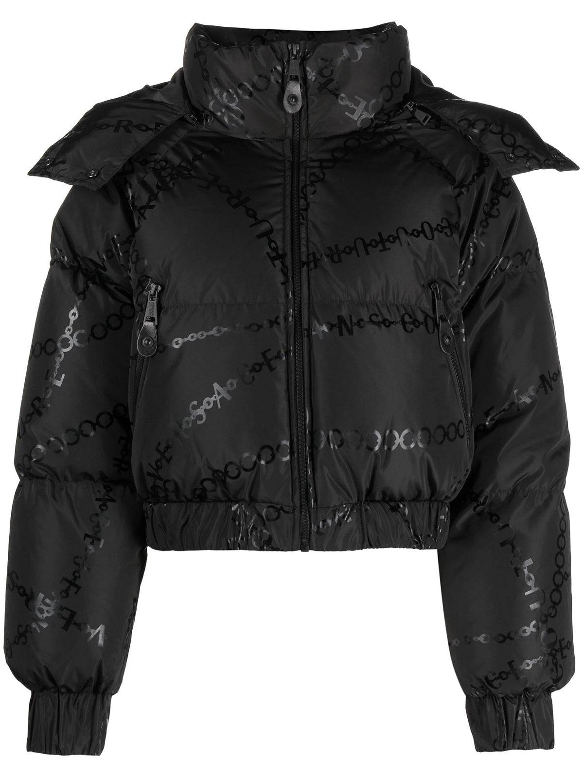 GIUBBOTTO NERO CON CAPPUCCIO E LOGO STAMPATO VERSACE JEANS COUTURE